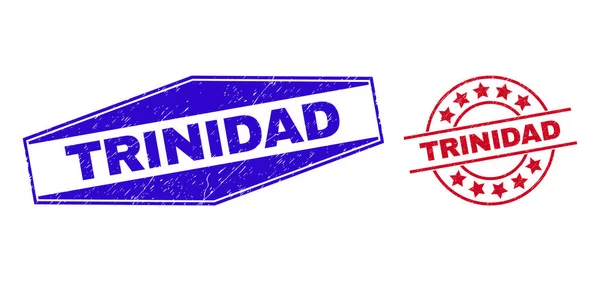 TRINIDAD korodované známky v kruhových a šestiúhelníkových tvarech — Stockový vektor
