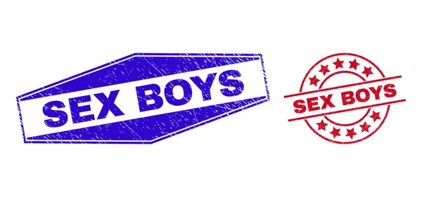 SEX BOYS Distintivi in gomma dalle forme tonde ed esagonali — Vettoriale Stock