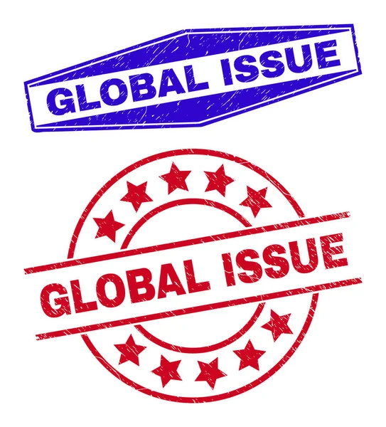 Sellos de sello Grunge GLOBAL ISSUE en formas redondas y hexágono — Archivo Imágenes Vectoriales