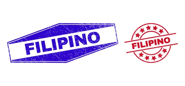 Нечистые печати штампов FILIPINO в круглых и шестиугольных формах — стоковый вектор