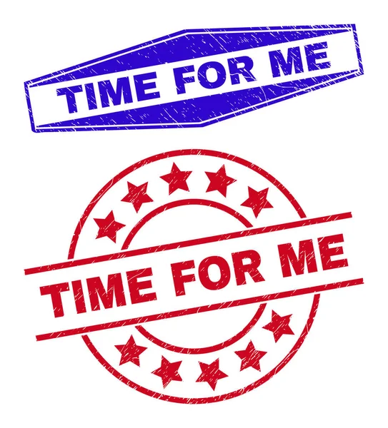 TIME FOR ME Textured Badges in Circle and Hexagon Shapes — Stock Vector