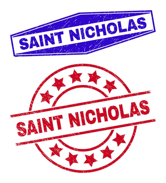 Sellos de sello de angustia SAINT NICHOLAS en forma circular y hexagonal — Archivo Imágenes Vectoriales