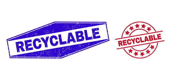 RECYCLABLE Scratched Badges in Circle and Hexagonal Forms — Stock Vector