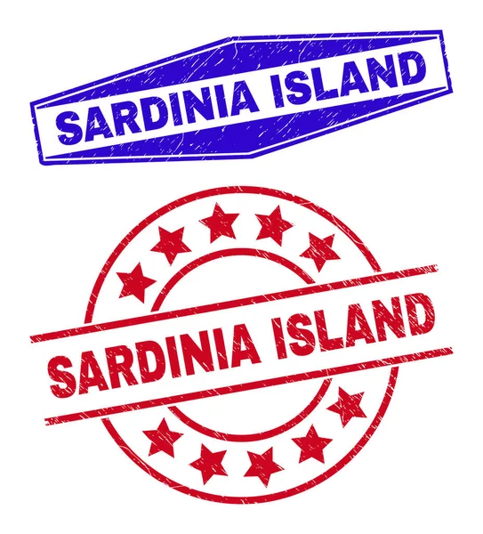SARDINIA ISLAND Scratched Seals in Round and Hexagon Forms — 图库矢量图片