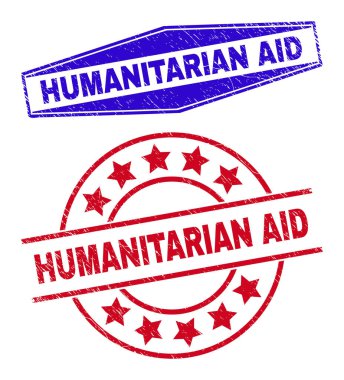 HUMANITARYAN Çemberde ve Altıgen Şekilde Grunged Rozetler