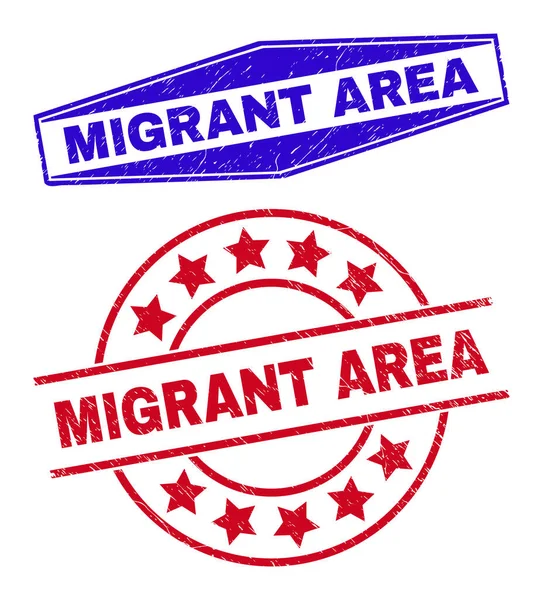 MIGRANT AREA Corroded Watermarks in Circle and Hexagonal Shapes — Stock Vector