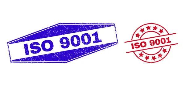 ISO 9001 Розбиті водяні знаки в круглих і шестикутних формах — стоковий вектор
