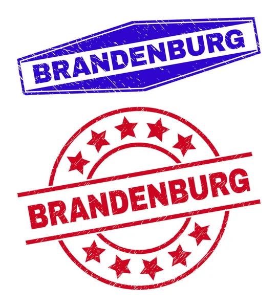 圆形和六角形的BRANDENBURG腐蚀徽章 — 图库矢量图片
