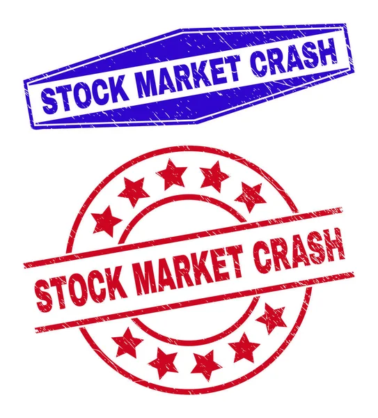 STOCK MARKET CRASH Korroderade stämplar i runda och sexkantiga former — Stock vektor