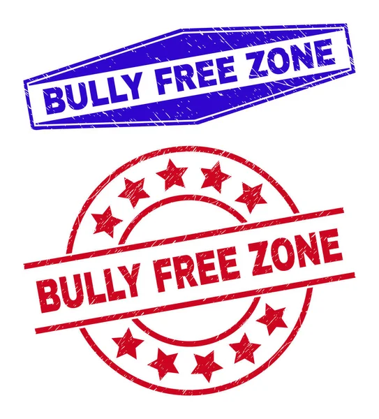 BULLY FREE ZONE Grunged Watermarks in Round and Hexagonal Shapes — Stock Vector