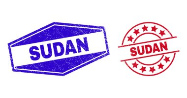 SUDAN Grunge Çember ve Altıgen Şekillerde Mühürleri