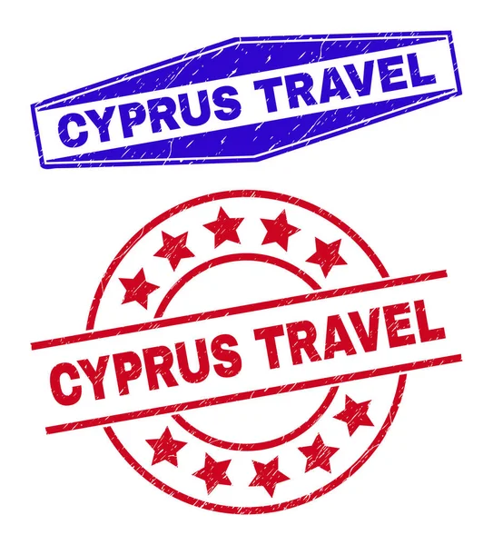 CYPRUS TRAVEL Rubber Badges in Round and Hexplonal Shapes — 스톡 벡터