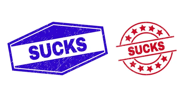 SUCKS Distress Watermarks in Circle and Hexagon Forms — Stock Vector