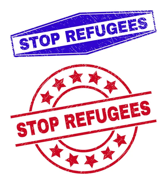 STOP REFUGEES Selos impuros em forma circular e hexagonal — Vetor de Stock