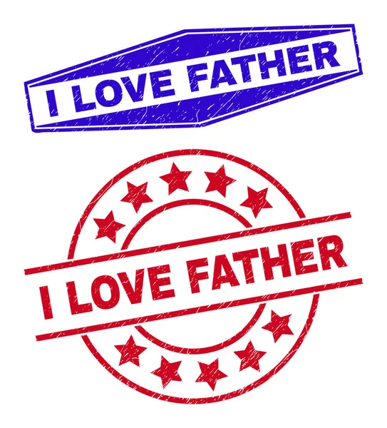 I LOVE FATHER Rubber Watermarks in Circle and Hexagonal Shapes — Stock Vector