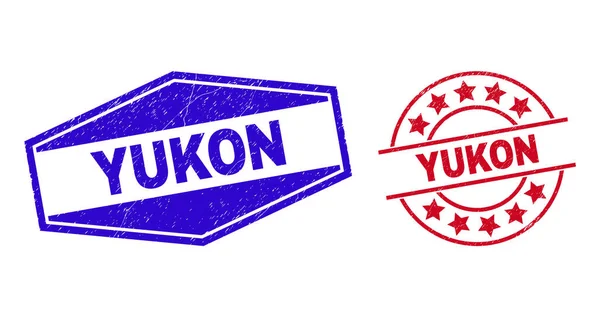 Çember ve Altıgen Biçimlerde YUKON Kirli Damga Mühürleri — Stok Vektör