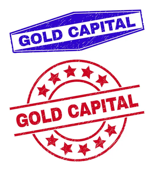 GOLD CAPITAL Corroded Badges in Round and Hexagon Forms — Stockový vektor