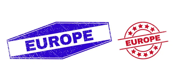 EUROPE Timbres ondulés en forme ronde et hexagonale — Image vectorielle