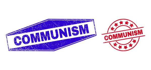 COMUNISM Yuvarlak ve Altıgen Biçimli Mühürleri Homurdandı — Stok Vektör