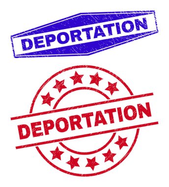 Çember ve Altıgen Şekillerinde DEPORTATION Tehlike Rozetleri
