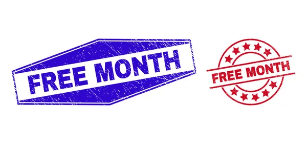 FREE MONTH Corroded Badges in Round and Hexagonal Shapes — стоковый вектор