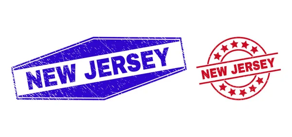NEW JERSEY Scratched Watermarks in Round and Hexagon Shapes — 스톡 벡터