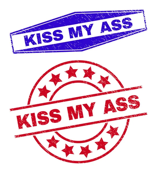 KISS MY ASS Rubber Watermarks in Circle and Hexagonal Shapes —  Vetores de Stock