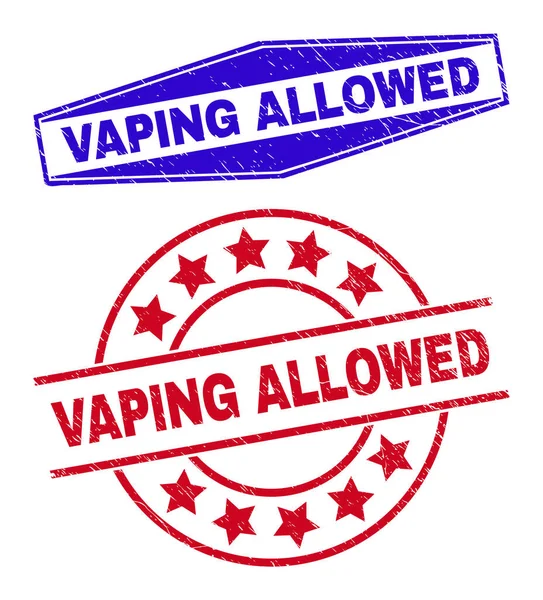 VAPING ALLOWED Grunge Seals in Round and Hexagon Shapes — Stockový vektor