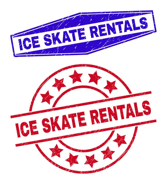 ICE SKATE RENTALS Unclean Stamp Seals in Circle and Hexagon Shapes — 图库矢量图片