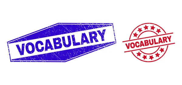 VOCABULARY Çemberde ve Altıgen Şekilde Damgalanmış Mühürler — Stok Vektör