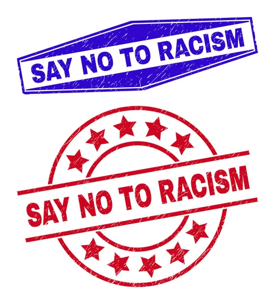 SAY NO TO RACISM Corroded Watermarks in Round and Hexagonal Forms — Stock Vector