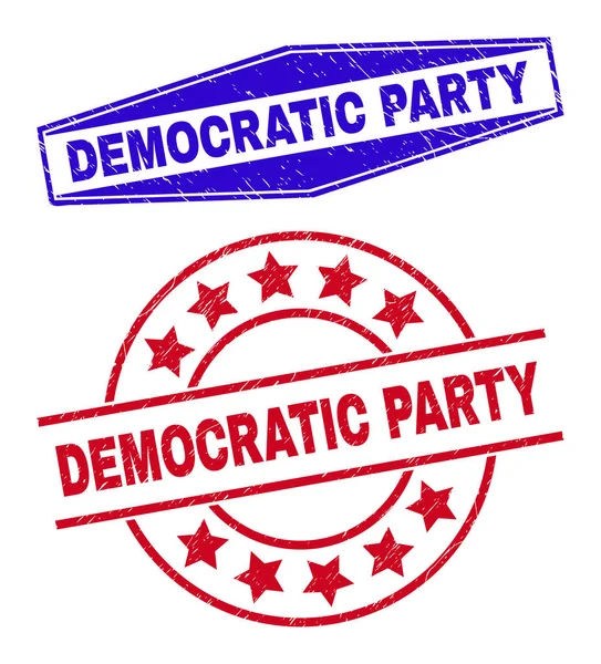 DEMOCRATIC PARTY Rubber Stamp Seals in Circle and Hexagon Forms —  Vetores de Stock