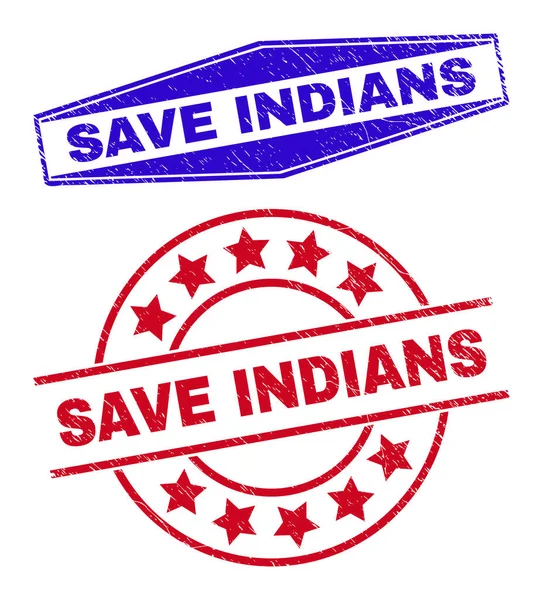 SAVE INDIANS Gumové těsnění v kulatých a šestiúhelníkových tvarech — Stockový vektor