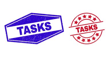 Çember ve Altıgen Şekiller İçinde TASKS desenli Rozetler