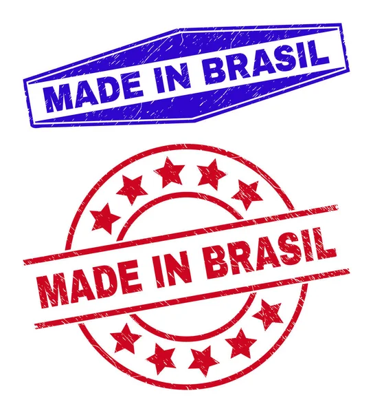 MADE IN BRASIL Unsaubere Marken in runden und sechseckigen Formen — Stockvektor