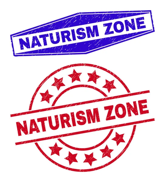 NATURISM ZONE Corroded Watermarks in Circle and Hexagon Forms — Stock Vector