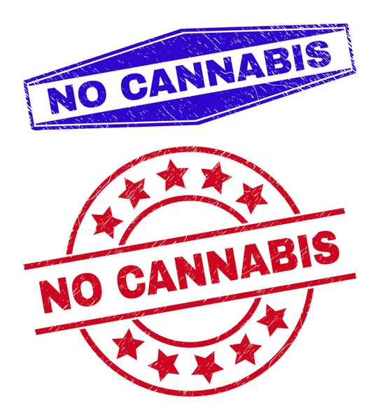 NO CANNABIS Sellos rayados en formas redondas y hexagonales — Vector de stock