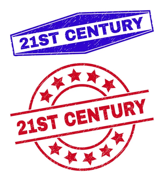 21ST CENTURY圆形和六角形橡胶印章 — 图库矢量图片