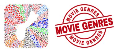Film Türleri Rozeti ve Guam Adası Haritası Ters Mozaik