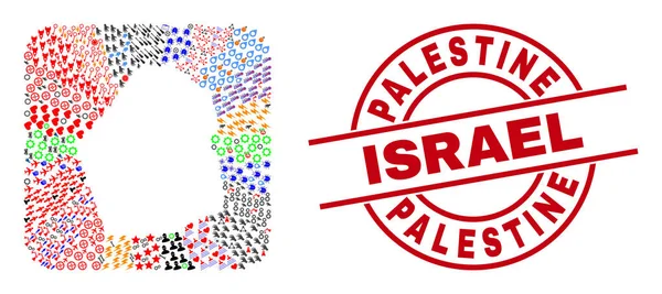 Палестина Израиль печать и Дубай Карта трафарета Мозаика — стоковый вектор