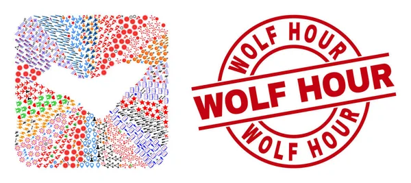 Wolf Hour Timbre Phoque et Alagoas Carte d'état Trou Mosaïque — Image vectorielle