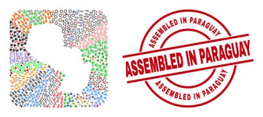 Paraguay Mühür Mührü ve Paraguay Haritası Tersine Çevrilmiş Mozaik 'te Birleştirildi
