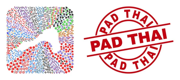 Pad Thai Seal och Koh Lipe Karta Stencil Mosaic — Stock vektor