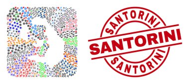 Santorini Damgası ve Santorini Adası Harita Deliği Mozaiği