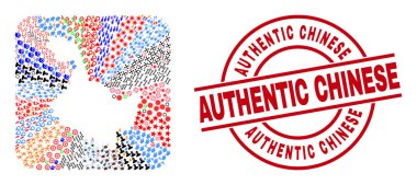 Otantik Çin Mührü ve Heilongjiang Eyaleti Haritası Ters Çevrilmiş Mozaik