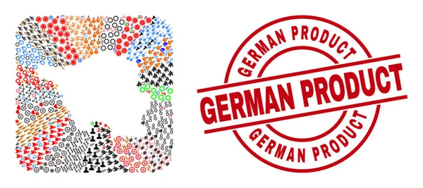 Selo de produto alemão e Saarland Mapa da Terra Buraco Mosaico —  Vetores de Stock