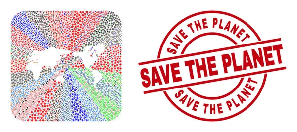 Salvar el planeta Sello y mapa del mundo Plantilla mosaico — Vector de stock