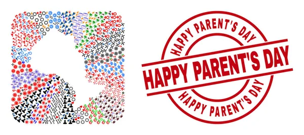 Happy ParentS Day Stamp Seal dan Ontario Province Map Inverted Mosaic - Stok Vektor