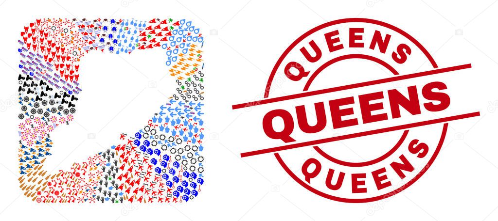 Queens Badge and Staten Island Map Inverted Mosaic