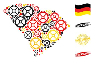 Alman Bayrak Renkleri ve Grunge Mühür Hizmet Kompozisyonu Güney Carolina Eyalet Haritası